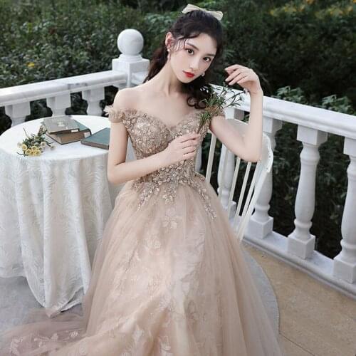 Sexy Prom Dresses 2021 V-neck Sleeveless Backless Tulle Dresses Women Party Night Floor-length Champagne Evening Gown Custom