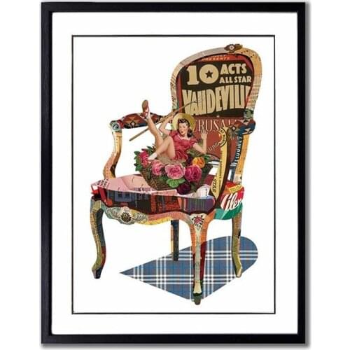 Modern 100% hand-made High-end wall artwork 3D paper Chair paper collage art