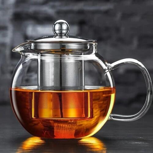 Creative Clear Glass Stainless Steel Teapot with Infuser Filter Lid Heat Resistant Tea Pot Kettle Home Office Teaware Water Pot