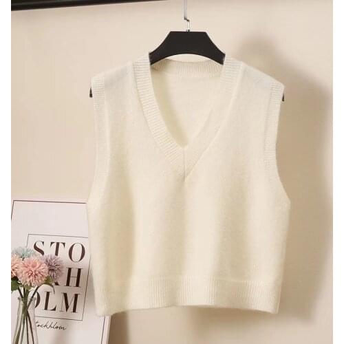 V-neck knitted vest womens sweater 2021 autumn and winter Korean Casual sweater vest Short sleeveless Pullovers chaleco mujer