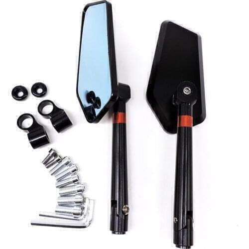 Universal CNC Aluminum Motorcycle Handlebar Rear View Mirrors Blue Anti-glare Convex Mirror for Honda Yamaha Suzuki Scooter ktm