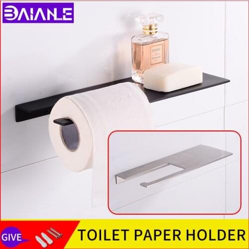 Toilet paper holder black stainless steel bathroom roll holder wall mounted Thickened tissue holder washroom shampoo shelf