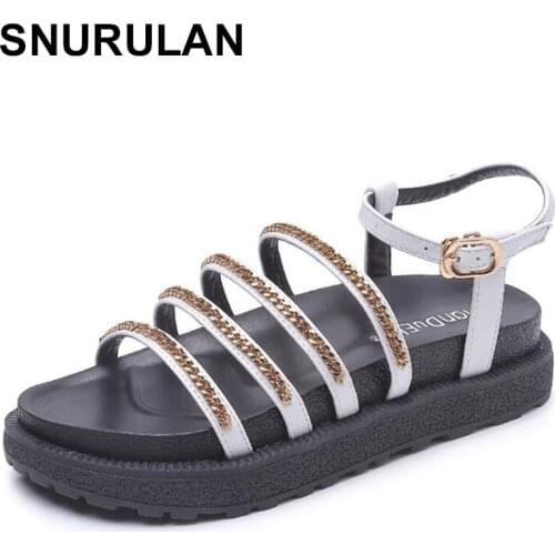 SNURULAN Roman style narrow band gladiator chains sandals women size 34-43 muffins sandalia cutout back strap sandalias female