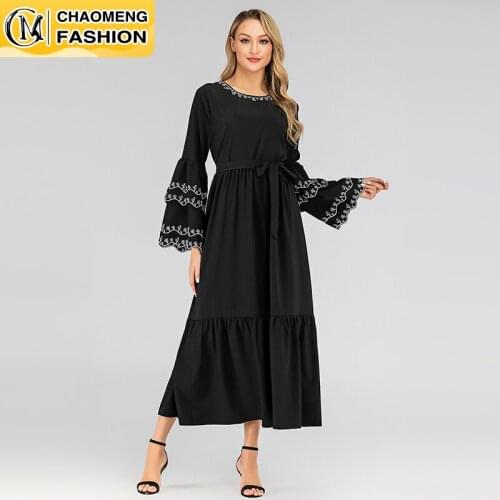 New Design Islamic Women Maxi Modest Clothing Simple Black Color Qatar Embroidery Turkey Dubai Abaya Muslim Fashion Dresses