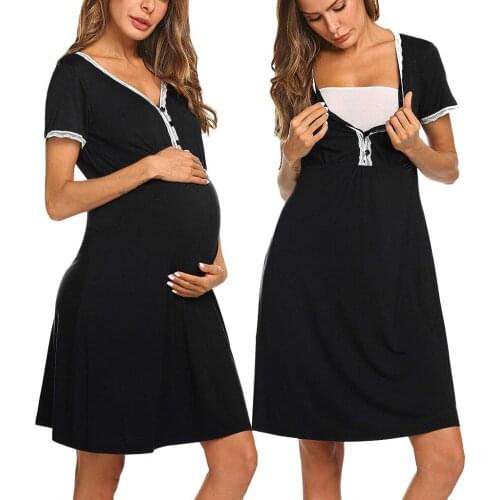 Womens Maternity Short Sleeve Pregnancy Dress Nursing Dress Breastfeeding Nightshirts Clothes одежда для беременных #L
