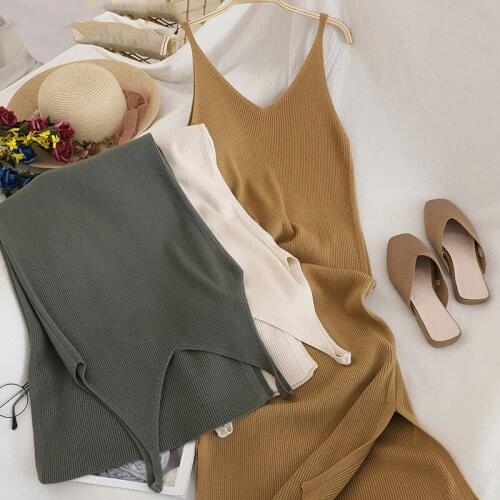 V Neck Solid Knitted Dresses Casual All Match Simple Fashion Korean Women Dress Elegant Vestidos New Clothes 15517