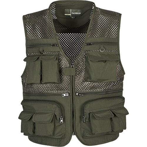 Outdoor Fishing Vests Quick Dry Breathable Multi Pocket Mesh Jackets Photography Hiking Vest Army green fish Vest