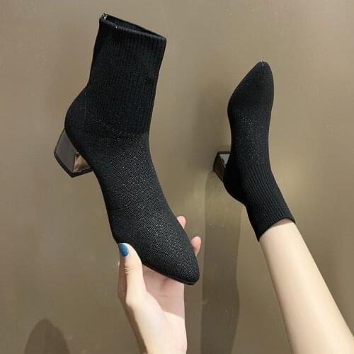 Winter Boots Lady Womens Low Shoes Boots-Women Luxury Designer 2021 Ankle Pointy Stockings Med Rubber Fashion Autumn Rome Fabr