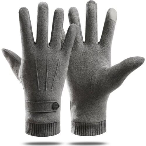 Winter Keep Warm Touch Screen Plus Velvet Inside Suede Mens Gloves Fashion Simple Cold Protection Thicken Man Outdoor Gloves