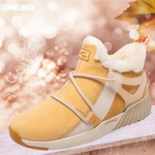 ONEMIX Winter Shoes Women Snow Boots Fur Warm Plush Waterproof Hiking Shoes Outdoor Slip-on Trekking Anti-Slip Walking Sneakers