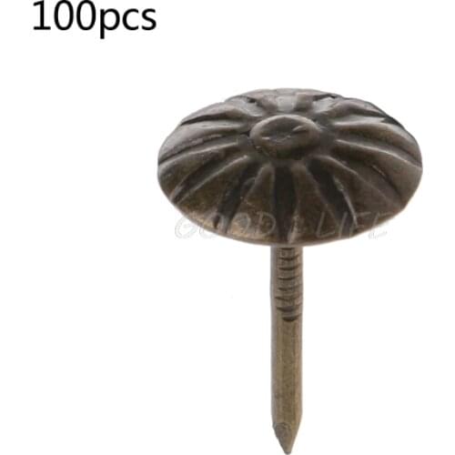 100pcs Antique Brass Upholstery Nail Jewelry Gift Wine Case Box Sofa Decorative Tack Stud Pushpin Doornail Hardware