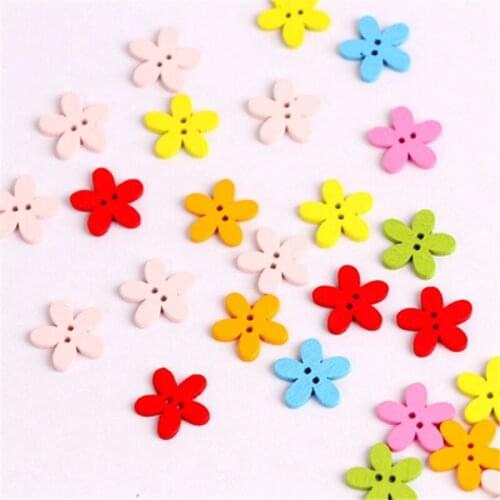 100pcs Colorful Flower Flatback Diy Wooden Buttons 15*14mm Sewing Pattern Craft Supplies Scrapbooking Baby Sweater Decorations
