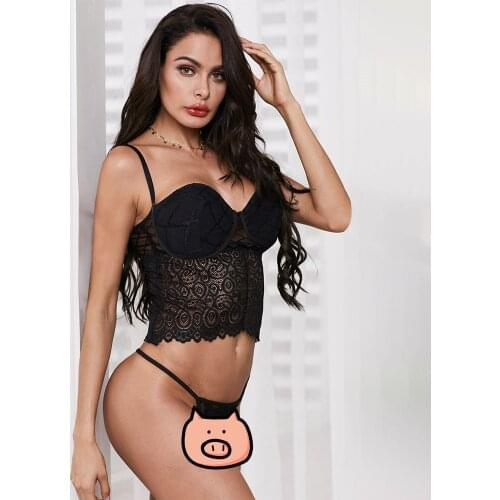 2020 European And American Sexy Lingerie Two-piece Female, Fashion Sexy Tight Bud Ribbon Steel Ring Bra + Leggings Pajamas Set