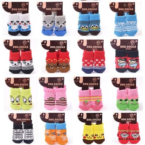 4Pcs lovely pet Fashion Pets Dogs Socks Cute Puppy Dogs Pet Knits Socks Anti Slip Skid Bottom