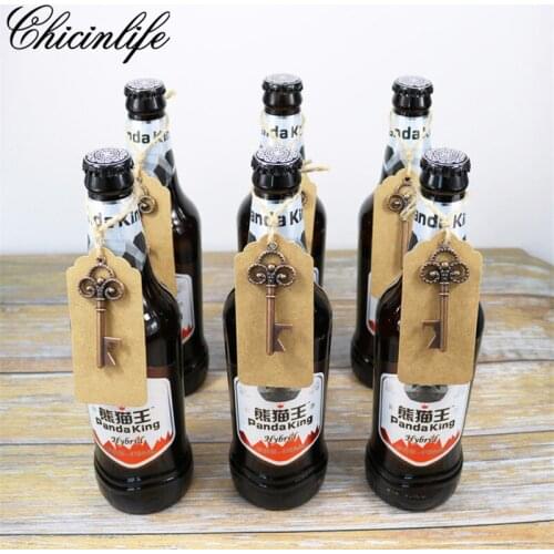 Chicinlife 5Pcs Paper Tags Wine Bottle Opener with Tags Key Shape Wedding Party Table Decoration Supplies