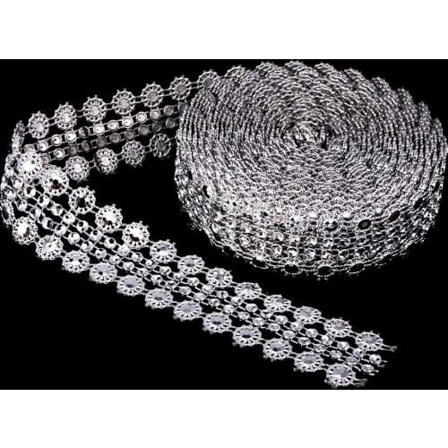 5 Yards Crystal Flower Rhinestone Chain Ribbon Trim Sewing Applique for Clothing, Apparel, Home Textile - Width 2.7cm