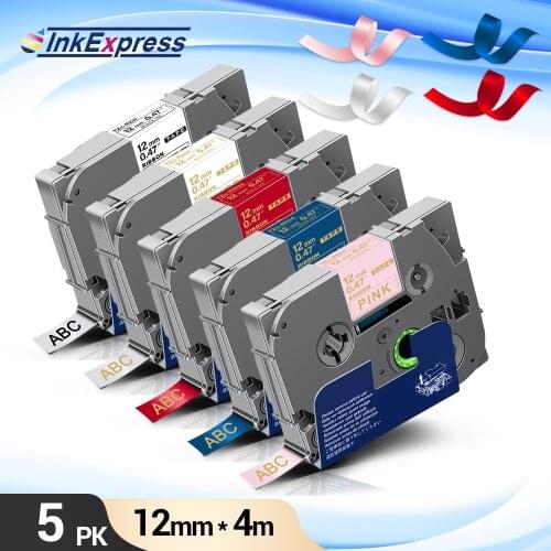 5PK Satin Ribbon Tape for Brother Embellish Tape RE34 RN34 R234 RW34 R231 12mm for Brother PT Label Printer PT-H110 PTE100 D600