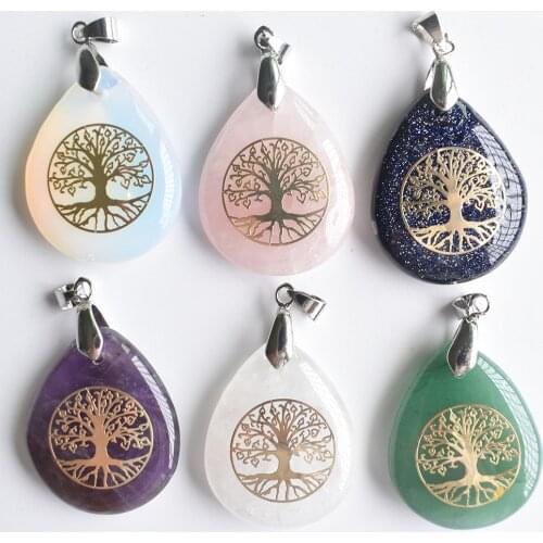 Wholesale 6/lot Tree of life necklace pendant natural crystal chakra therapy meditation jewelry gift to women free shipping