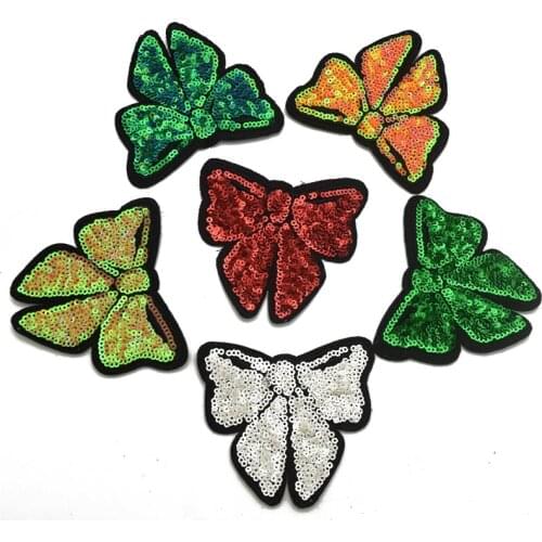 60pcs 6color Butterfly Sequins Embroidery Sew on Iron On Patch Badge Fabric Applique