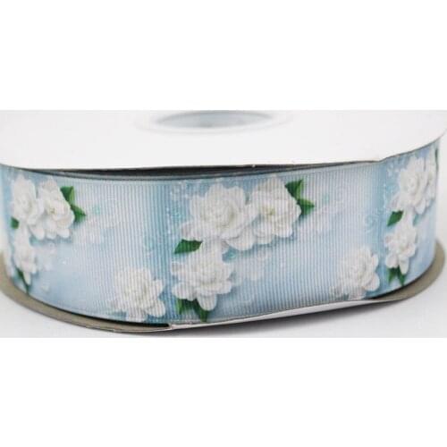 White rose/flower printed grosgrain ribbon 9-75mm DIY handmade materials christmas wedding gift wrap tape ribbons