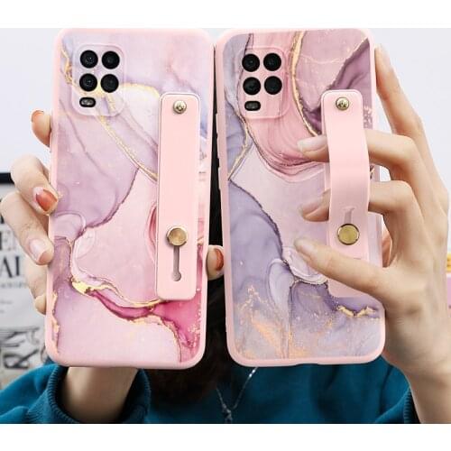 Wrist Strap Cases For Xiaomi Mi 10T A3 9T 11 Lite Redmi Note 9 10 10S 9S 8 7 8T 5 Pro 9A 9C Poco X3 NFC M3 F3 Marble Coques Etui