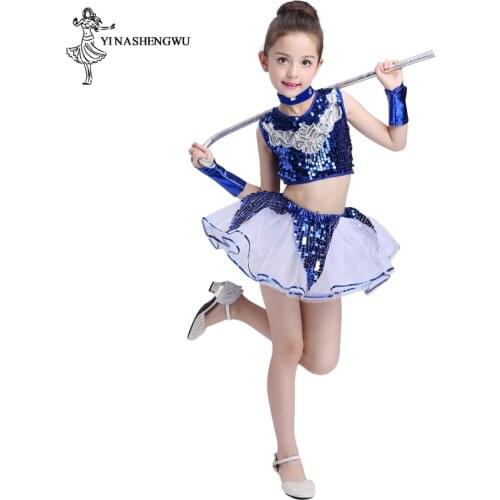 Jazz Dance Costumes for Girls Sequins Clothing for Kids Performance Pettiskirt Gauze Modern Dance Clothes Children Stage Show