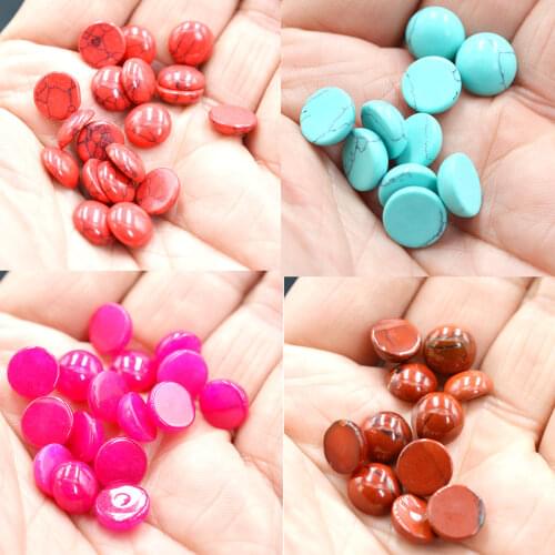 FLTMRH 2pcs 6mm Natural Stone Cabochon Beads Round Lapis Lazuli Agat Tiger Eyes Beads For DIY Jewelry Findings