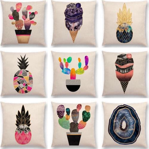 Hot Sale Lovely Happy Cactus Gorgeous Pineapple Colourful Ice Cream Agate Prints Beautiful Cushion Sofa Throw Pillow