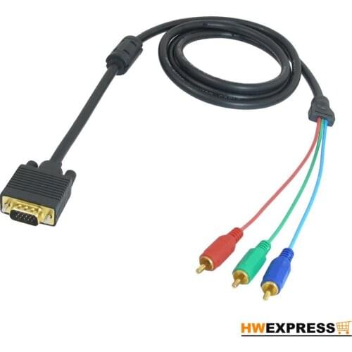 HWEXPRESS Hot 1.5M VGA 15 Pin Male to 3 RCA RGB Male Video Cable Adapter