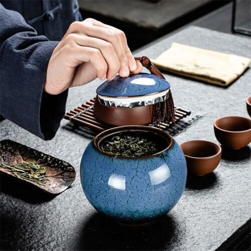 Ceramic High Quality Tea Caddies Portable Travel Canister Creative Kiln Change Candy Storage Tank Spice Jar Sealed Seasoning Box
