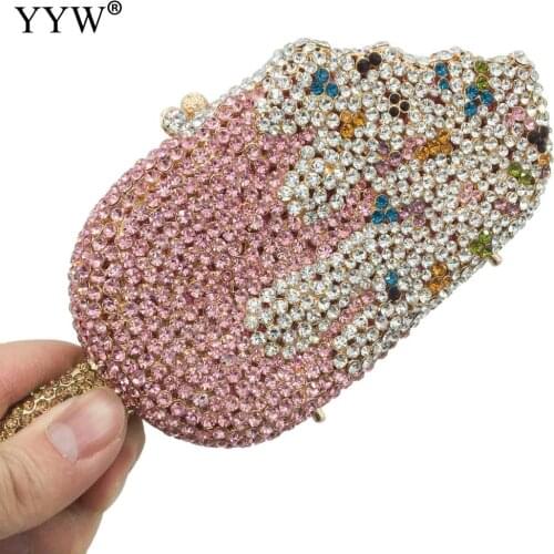 Clutch Bags Pink Ice Cream Shaped 8 Colors Evening Bags Women Ladies Clutch Rhinestone Crystal Clutch Purse Chain Crossbody Bag