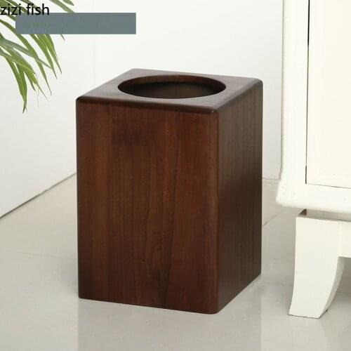 Solid Wood Kitchen Trash Bin Restaurant Hotel Trash Can Household Office Wooden Grain Garbage Bin Vintage Household Supplies