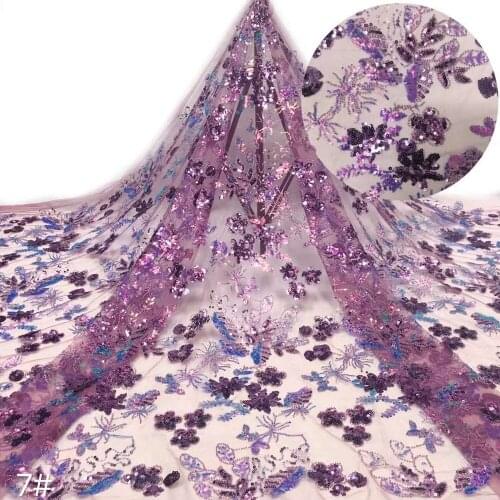 Hot Sale French Mesh Lace Fabric Multicolor Sequins Beads Tube Craft Sewing Party Wedding Dress Skirt Trimming 5 Yards Wholesale