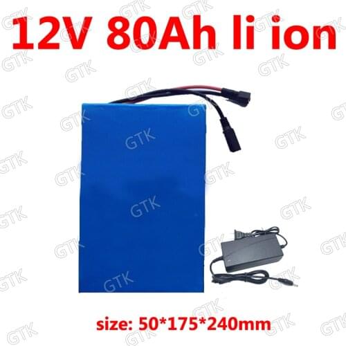GTK 12v 80ah lithium ion battery 18650 BMS 3S li ion for golf cart light Solar energy Inverter speaker traffic sign +10A charger