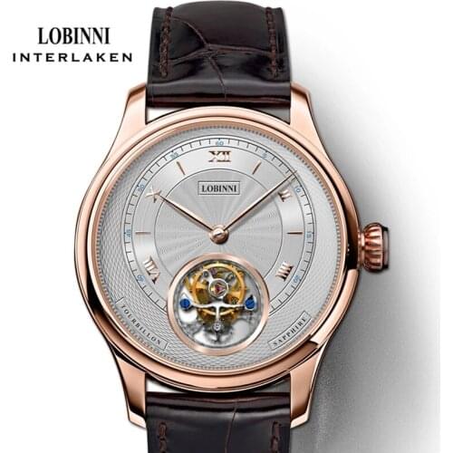 LOBINNI Top Luxury Roman Numerals Dial Watches Real Tourbillon Mens Mechanical Watches Waterproof Sapphire Glass Watches