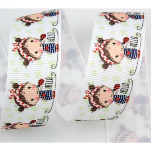 Cute white cartoon girl printed grosgrain ribbon 22mm 25mm 38mm 50 yard wedding decorative gift wraping handmade bow ribbons