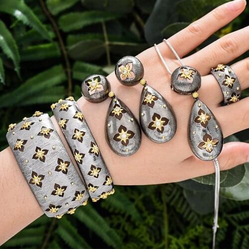 Missvikki Luxury Noblewoman Trendy Necklace Bangle Earrings Ring Jewelry Sets For Women Wedding High Quality New Dubai Style