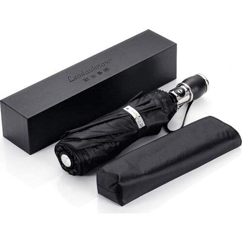 Mens Business Automatic Folding Sun Umbrella Black Umbrella 10 Bone Windproof Double Umbrella Uv Parasol Paraplu Gift Box SY230