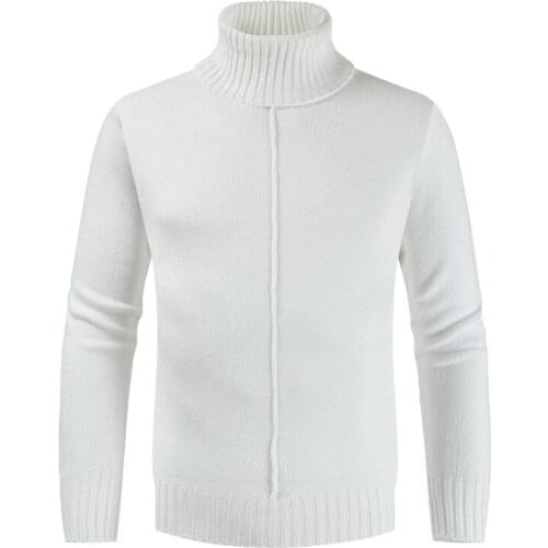 Male Warm Sweater 2020 Autumn And Winter New Big High Collar Slim Personality Hook Flower Long-sleeved Sweater Mens Solid color