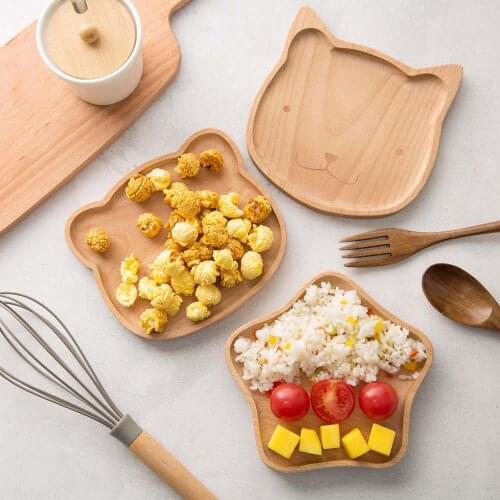 OTHERHOUSE Cute Wood Plate Dessert Cake Dishes Tray Dinnerware Food Dessert Plate Snack Fruit Dish Saucer Kitchen Dinner Plates