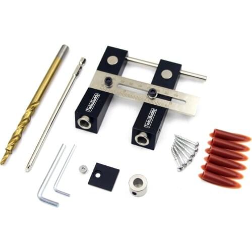 Adjustable Woodworking Dual-hole Positioning Puncher Set Drilling Jig Punch Locator Guide Positioner Tool