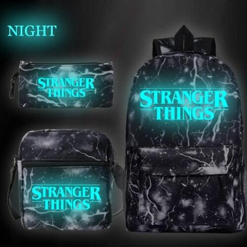 Hot Stranger Things Women Men Mochila Backpack Luminous 3pcs/set School Bags for Teenager Boys Girls Bagpack