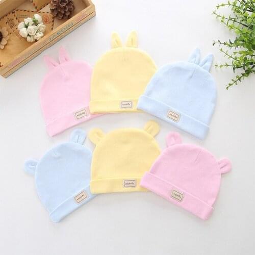 Newborn babies tire pure color double cotton baby hat newborn cartoon bear pattern caps