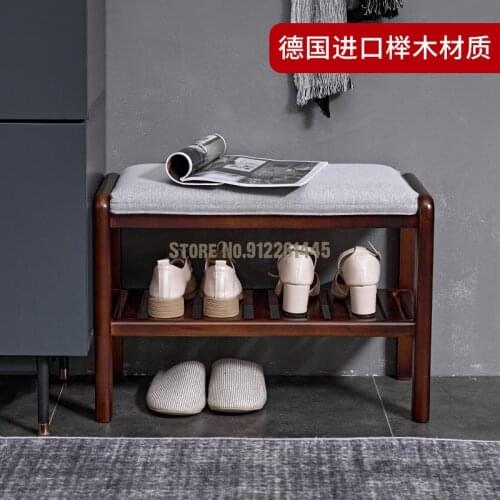 Nordic solid wood shoe changing stool soft bag cushion shoe cabinet household door accessible shoe rack simple storage shoe stoo