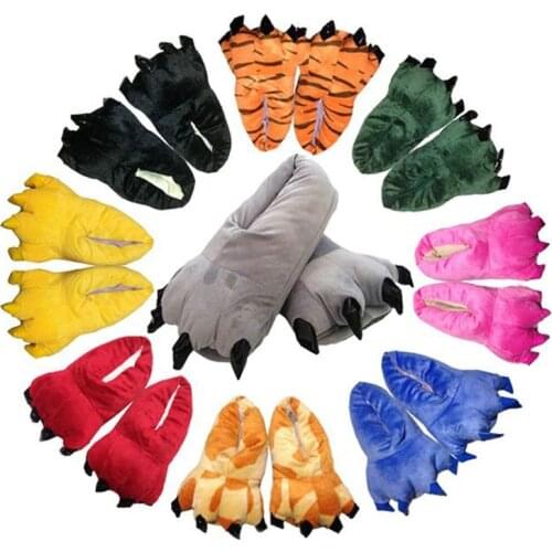 Winter Soft Warm Monster Dinosaur Paw Funny Slippers for Men Women Kids Parent-child Home House Slipper Shoes Room Cotton Shoes