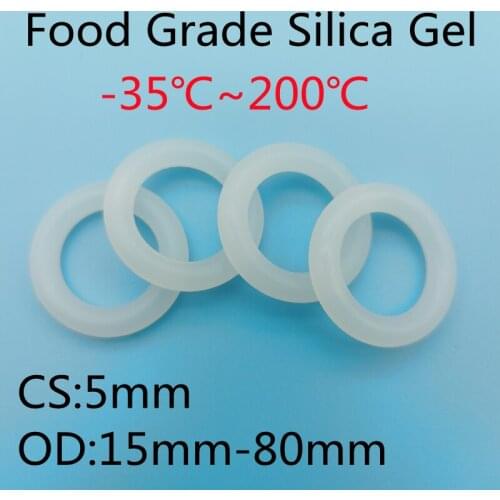 50pcs VMQ O Ring Seal Gasket Thickness CS 5mm OD15 ~ 80mm Silicone Rubber Insulated Waterproof Washer Round Shape White Nontoxic