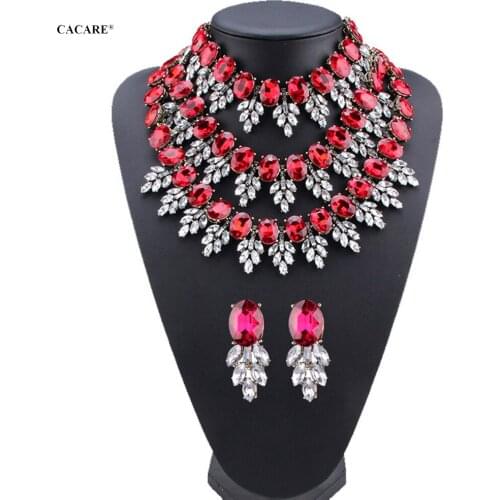 Vintage Jewelry Sets Women Multi-layers Big Necklace Earring Set Jewellery Rhinestone Party Jewels 2 Colors F2997 CACARE