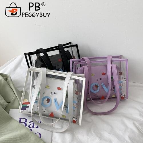 Vintage Women Transparent Composite Bags Cartoon Shopping Shoulder Purse Jelly Chain Bag Women Handbags Clutches Purse