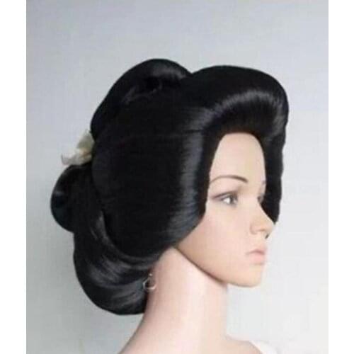 Jewelry Wig New !!! black Japanese Geisha Flaxen Hair Synthetic Daily Cosplay Wig
