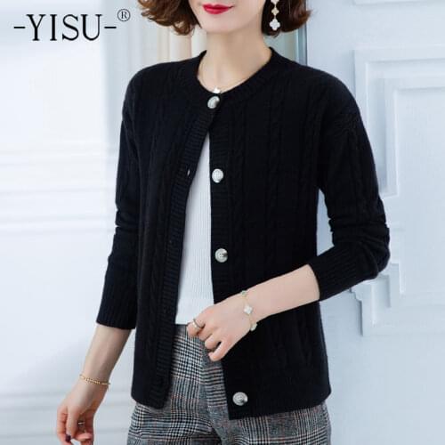 YISU Women Spring Sweater Cardigan O-Neck Buttons Long sleeve Spring tops Female Casual Thin section Knitted Cardigan 2021New